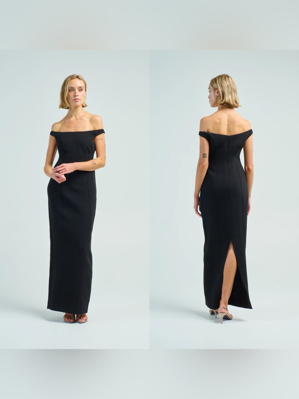 toteme curved off shoulder dress black gown with back slit size FR 30 NWT